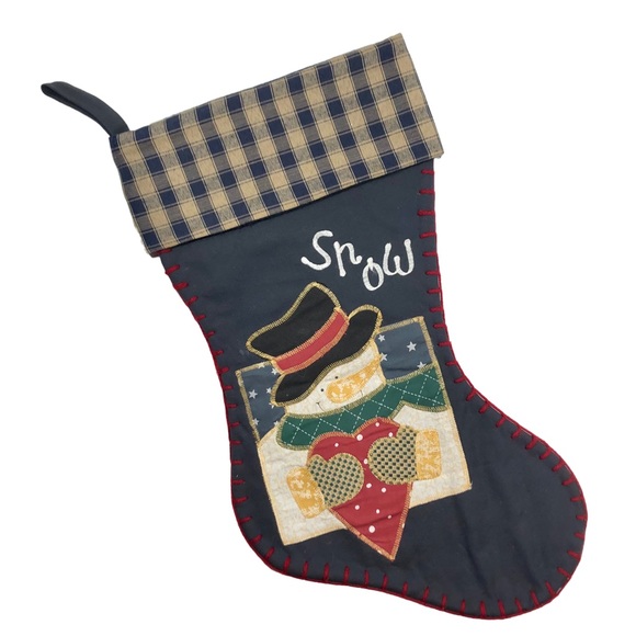Christmas Stocking Snowman & Heart Dark Blue Gingham & Appliqué - Picture 8 of 9